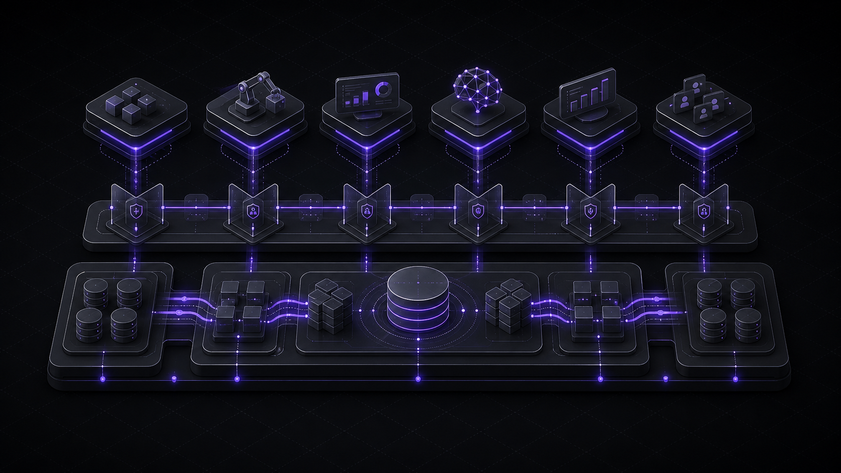 Isometric layered data foundation with stores, pipelines and a central core
